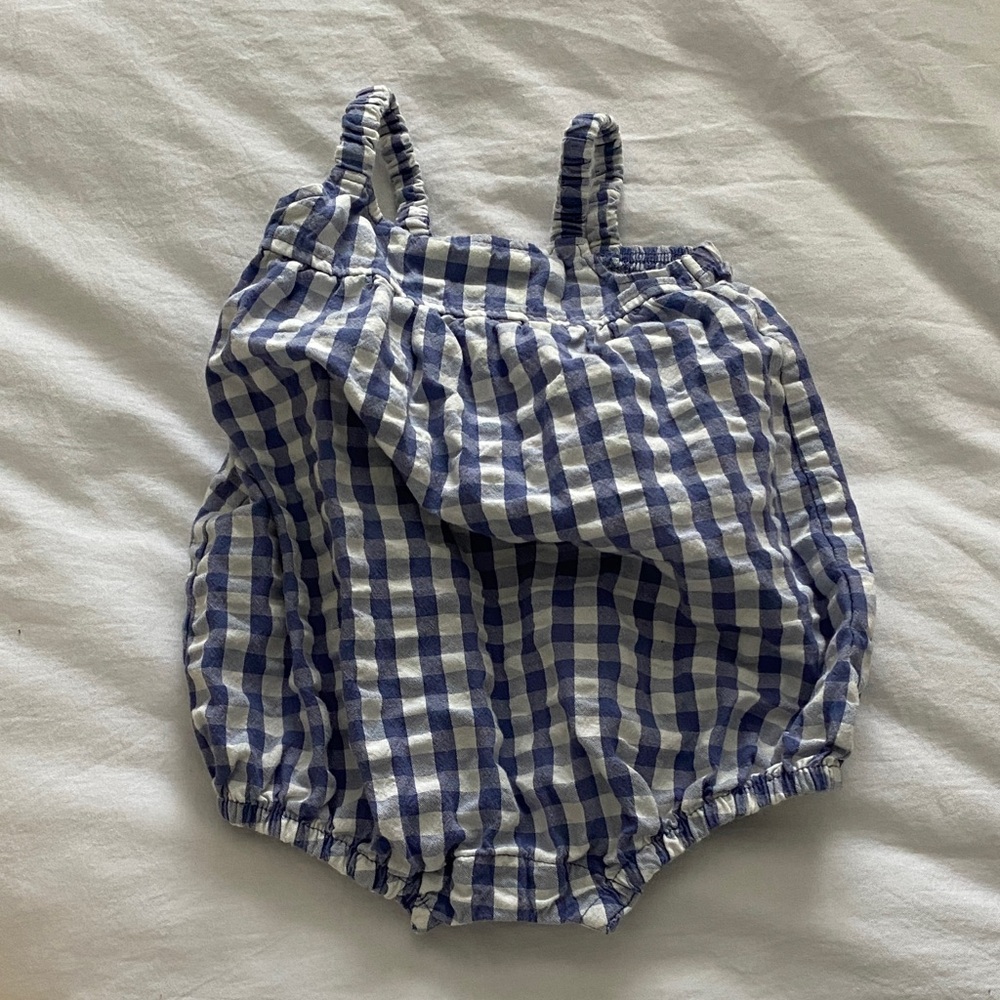 Blue and White Gingham Kids One-Piece Romper
